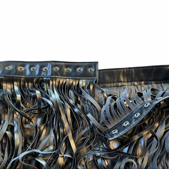Black Long Fringe Vegan Leather Adjustable Belt - Picture 6 of 6